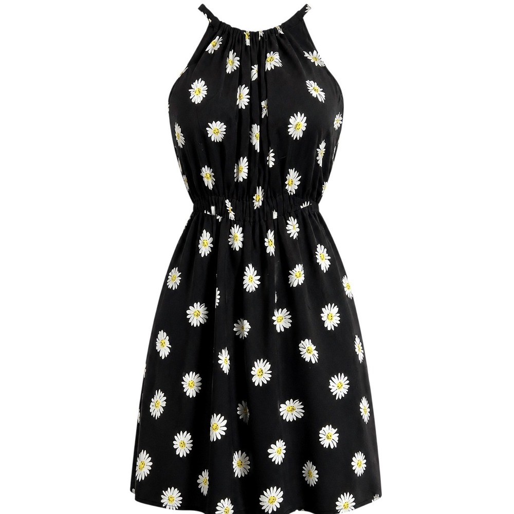 Kate Spade Daisy Halter Dress Black Floral Smocked Waist Preppy Coquette Garden